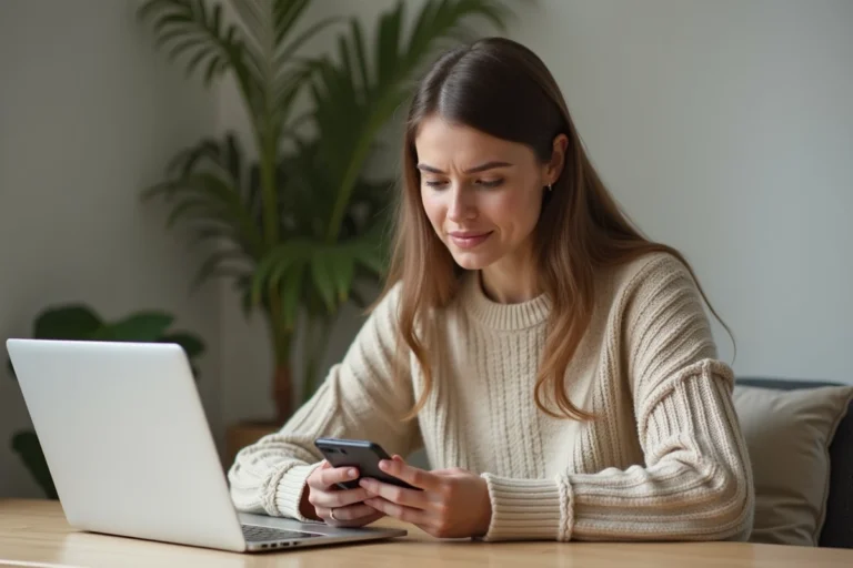 Femme consultant son téléphone pour suivre une commande en ligne sur un site de mode comme Asos