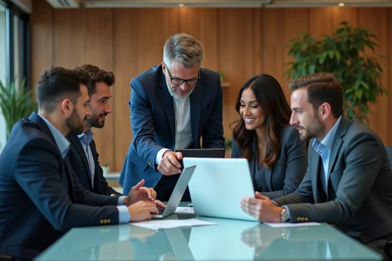 Groupe de professionnels en réunion dans un bureau moderne